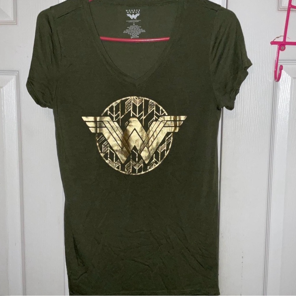 Wonder Woman Olive Tee with Gold Emblem